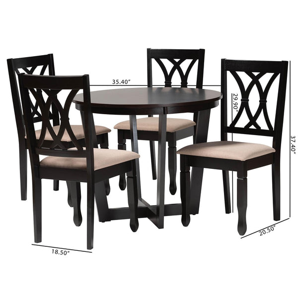 Baxton Studio Baxton Studio Aggie 5-Piece Modern Dining Set with Round Table & Comfortable Sand Upholstered Chairs Lindy-Sand/Dark Brown-5PC Dining Set