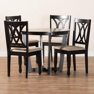 Baxton Studio Baxton Studio Aggie 5-Piece Modern Dining Set with Round Table & Comfortable Sand Upholstered Chairs Lindy-Sand/Dark Brown-5PC Dining Set