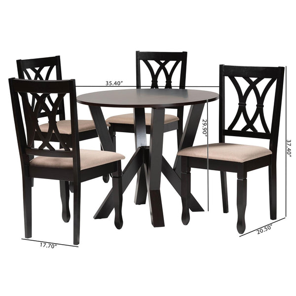 Baxton Studio Baxton Studio Irene Modern 5-Piece Dining Set – Stylish Round Table & Foam-Padded Chairs for Cozy Spaces Maddie-Sand/Dark Brown-5PC Dining Set