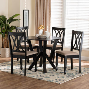 Baxton Studio Baxton Studio Irene Modern 5-Piece Dining Set – Stylish Round Table & Foam-Padded Chairs for Cozy Spaces Maddie-Sand/Dark Brown-5PC Dining Set