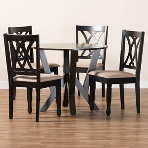 Baxton Studio Baxton Studio Irene Modern 5-Piece Dining Set – Stylish Round Table & Foam-Padded Chairs for Cozy Spaces Maddie-Sand/Dark Brown-5PC Dining Set