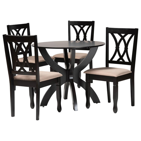 Baxton Studio Baxton April Modern 5-Piece Dining Set with Sand Fabric & Dark Brown Wood for Stylish Spaces Mirela-Sand/Dark Brown-5PC Dining Set