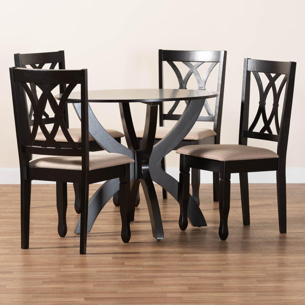 Baxton Studio Baxton April Modern 5-Piece Dining Set with Sand Fabric & Dark Brown Wood for Stylish Spaces Mirela-Sand/Dark Brown-5PC Dining Set
