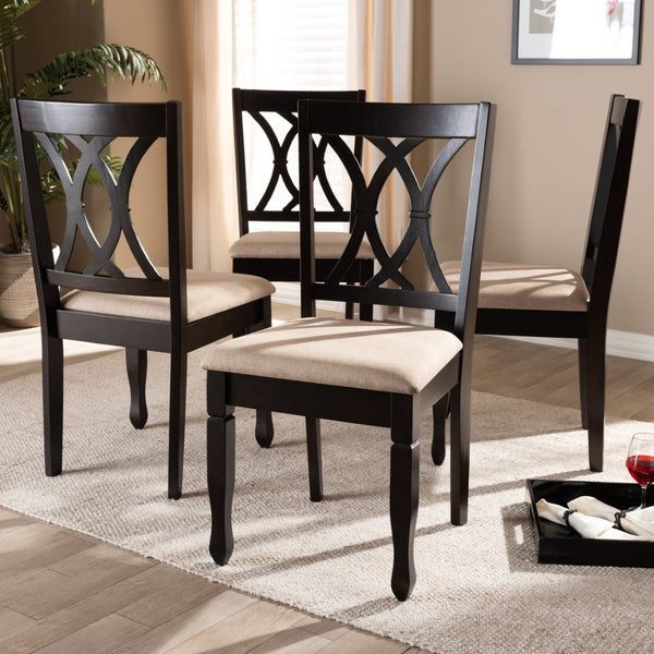 Baxton Studio Baxton Studio Reneau Set of 4 Modern Espresso Dining Chairs with Stylish Sand Upholstery & Comfort RH316C-Sand/Dark Brown-DC-4PK