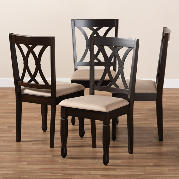 Baxton Studio Baxton Studio Reneau Set of 4 Modern Espresso Dining Chairs with Stylish Sand Upholstery & Comfort RH316C-Sand/Dark Brown-DC-4PK