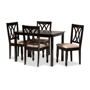 Baxton Studio Baxton Studio Reneau 5-Piece Dining Set - Modern Sand Upholstered Chairs & Espresso Brown Table RH316C-Sand/Dark Brown-5PC Dining Set