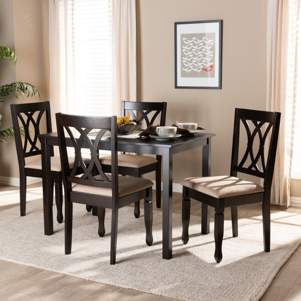 Baxton Studio Baxton Studio Reneau 5-Piece Dining Set - Modern Sand Upholstered Chairs & Espresso Brown Table RH316C-Sand/Dark Brown-5PC Dining Set