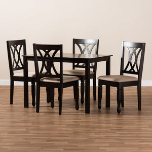 Baxton Studio Baxton Studio Reneau 5-Piece Dining Set - Modern Sand Upholstered Chairs & Espresso Brown Table RH316C-Sand/Dark Brown-5PC Dining Set