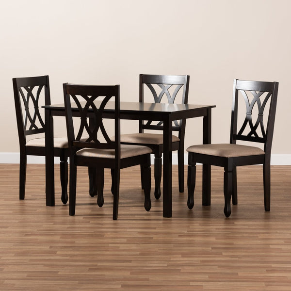 Baxton Studio Baxton Studio Reneau 5-Piece Dining Set - Modern Sand Upholstered Chairs & Espresso Brown Table RH316C-Sand/Dark Brown-5PC Dining Set