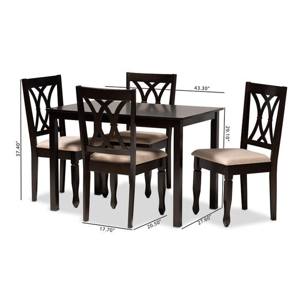 Baxton Studio Baxton Studio Reneau 5-Piece Dining Set - Modern Sand Upholstered Chairs & Espresso Brown Table RH316C-Sand/Dark Brown-5PC Dining Set