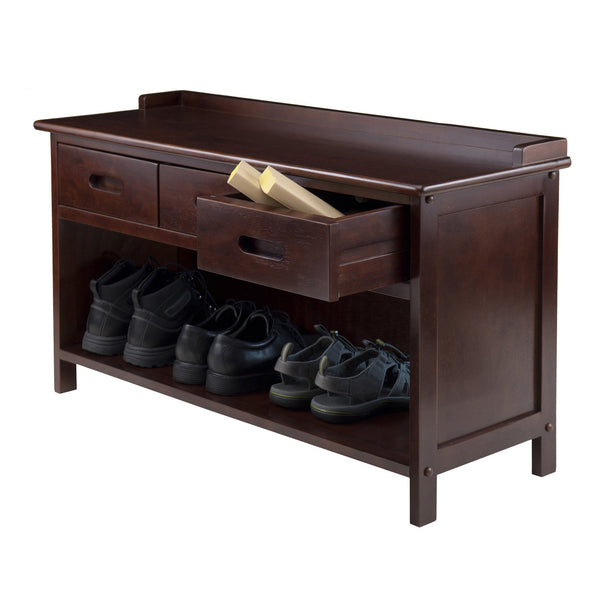 Winsome Wood Adriana Storage Bench With 3 Drawers, Stylish Walnut Finish For Entryway, Mudroom & Playroom Walnut Solid ,Composite Wood 94038-winsome-wood