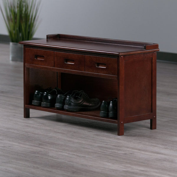 Winsome Wood Adriana Storage Bench With 3 Drawers, Stylish Walnut Finish For Entryway, Mudroom & Playroom Walnut Solid ,Composite Wood 94038-winsome-wood