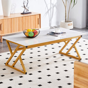 English Elm A Sintered Stone Top Coffee Table with Golden X Legs for Modern Living Rooms W1151P154282