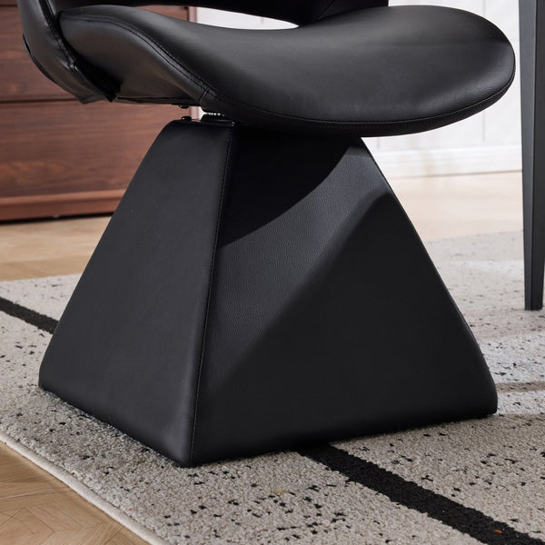 English Elm The Swivel Dining Chair with Hollow Cutout Back Faux Leather Hardwood Frame Modern Black W3612P436510
