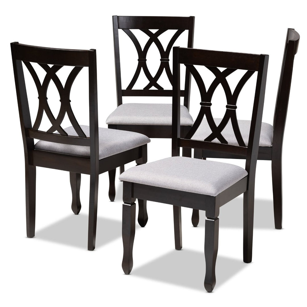 Baxton Studio Baxton Reneau Modern Dining Chair Set of 4 - Gray Upholstered with Espresso Wood Finish for Elegance RH316C-Grey/Dark Brown-DC-4PK