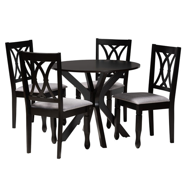 Baxton Studio Baxton Studio Maya 5-Piece Modern Grey Fabric Dining Set with Espresso Wood for Stylish Spaces Maya-Grey/Dark Brown-5PC Dining Set