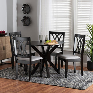 Baxton Studio Baxton Studio Maya 5-Piece Modern Grey Fabric Dining Set with Espresso Wood for Stylish Spaces Maya-Grey/Dark Brown-5PC Dining Set