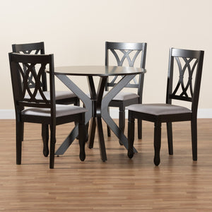 Baxton Studio Baxton Studio Maya 5-Piece Modern Grey Fabric Dining Set with Espresso Wood for Stylish Spaces Maya-Grey/Dark Brown-5PC Dining Set