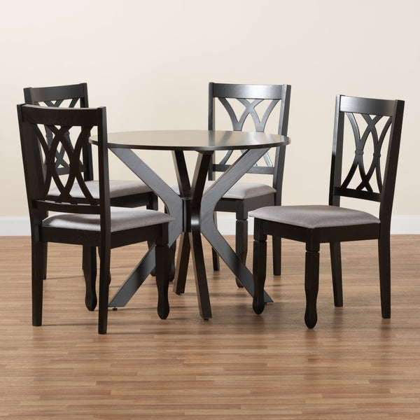 Baxton Studio Baxton Studio Maya 5-Piece Modern Grey Fabric Dining Set with Espresso Wood for Stylish Spaces Maya-Grey/Dark Brown-5PC Dining Set