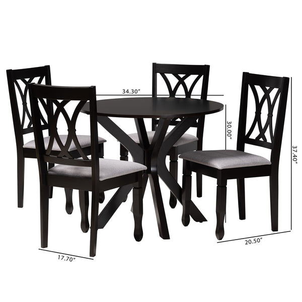Baxton Studio Baxton Studio Maya 5-Piece Modern Grey Fabric Dining Set with Espresso Wood for Stylish Spaces Maya-Grey/Dark Brown-5PC Dining Set