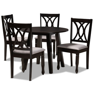 Baxton Studio Baxton Millie 5-Piece Modern Dining Set, Grey Upholstered Chairs & Round Table with Dark Wood Finish Millie-Grey/Dark Brown-5PC Dining Set