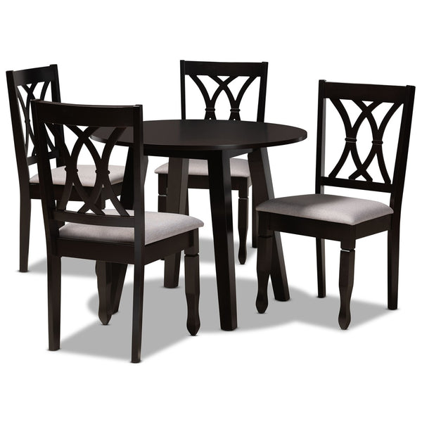 Baxton Studio Baxton Millie 5-Piece Modern Dining Set, Grey Upholstered Chairs & Round Table with Dark Wood Finish Millie-Grey/Dark Brown-5PC Dining Set