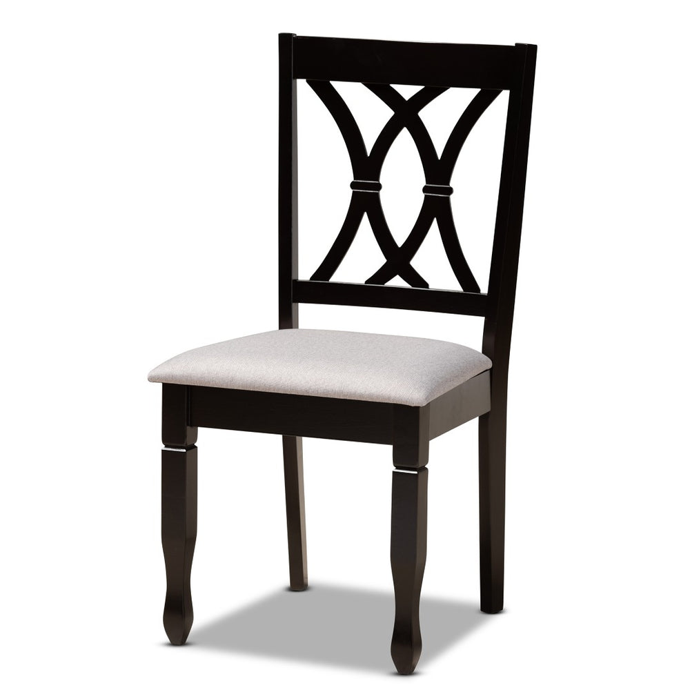 Baxton Studio Baxton Millie 5-Piece Modern Dining Set, Grey Upholstered Chairs & Round Table with Dark Wood Finish Millie-Grey/Dark Brown-5PC Dining Set