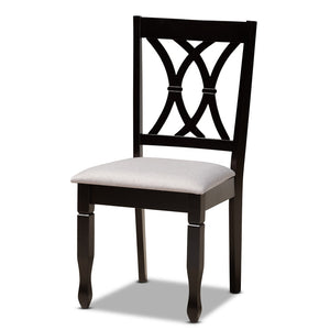 Baxton Studio Baxton Millie 5-Piece Modern Dining Set, Grey Upholstered Chairs & Round Table with Dark Wood Finish Millie-Grey/Dark Brown-5PC Dining Set