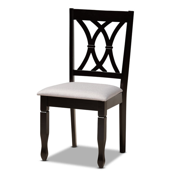 Baxton Studio Baxton Millie 5-Piece Modern Dining Set, Grey Upholstered Chairs & Round Table with Dark Wood Finish Millie-Grey/Dark Brown-5PC Dining Set