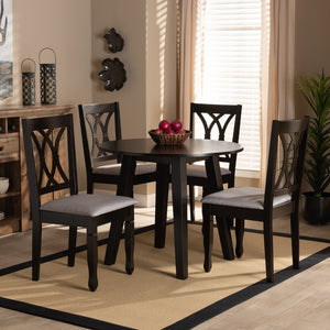 Baxton Studio Baxton Millie 5-Piece Modern Dining Set, Grey Upholstered Chairs & Round Table with Dark Wood Finish Millie-Grey/Dark Brown-5PC Dining Set