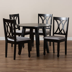 Baxton Studio Baxton Millie 5-Piece Modern Dining Set, Grey Upholstered Chairs & Round Table with Dark Wood Finish Millie-Grey/Dark Brown-5PC Dining Set