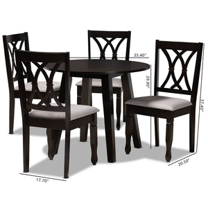 Baxton Studio Baxton Millie 5-Piece Modern Dining Set, Grey Upholstered Chairs & Round Table with Dark Wood Finish Millie-Grey/Dark Brown-5PC Dining Set