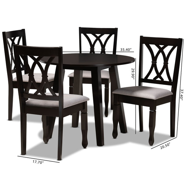 Baxton Studio Baxton Millie 5-Piece Modern Dining Set, Grey Upholstered Chairs & Round Table with Dark Wood Finish Millie-Grey/Dark Brown-5PC Dining Set
