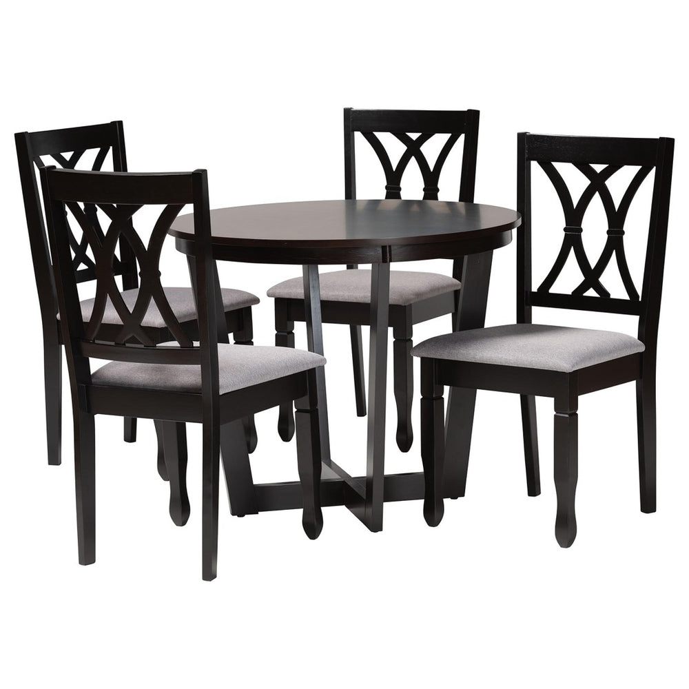 Baxton Studio Baxton Studio Aggie Modern Grey Fabric Dining Set - 5-Piece Round Table & Cozy Chairs Combination Lindy-Grey/Dark Brown-5PC Dining Set