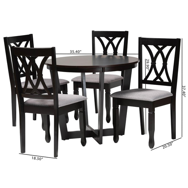 Baxton Studio Baxton Studio Aggie Modern Grey Fabric Dining Set - 5-Piece Round Table & Cozy Chairs Combination Lindy-Grey/Dark Brown-5PC Dining Set