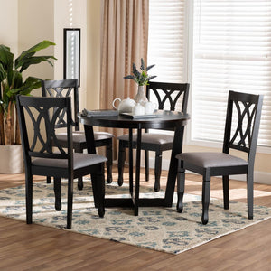 Baxton Studio Baxton Studio Aggie Modern Grey Fabric Dining Set - 5-Piece Round Table & Cozy Chairs Combination Lindy-Grey/Dark Brown-5PC Dining Set