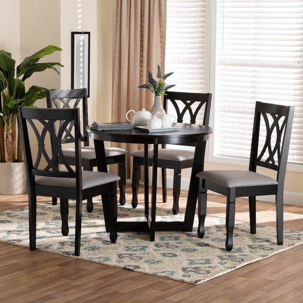 Baxton Studio Baxton Studio Aggie Modern Grey Fabric Dining Set - 5-Piece Round Table & Cozy Chairs Combination Lindy-Grey/Dark Brown-5PC Dining Set