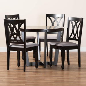 Baxton Studio Baxton Studio Aggie Modern Grey Fabric Dining Set - 5-Piece Round Table & Cozy Chairs Combination Lindy-Grey/Dark Brown-5PC Dining Set