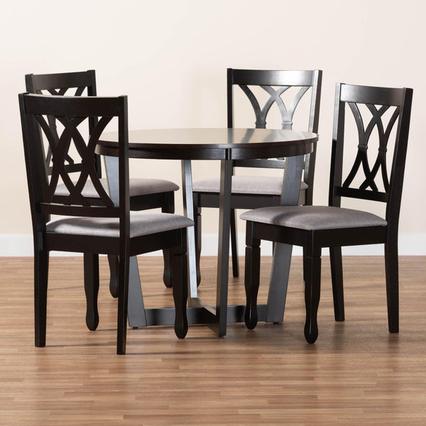 Baxton Studio Baxton Studio Aggie Modern Grey Fabric Dining Set - 5-Piece Round Table & Cozy Chairs Combination Lindy-Grey/Dark Brown-5PC Dining Set