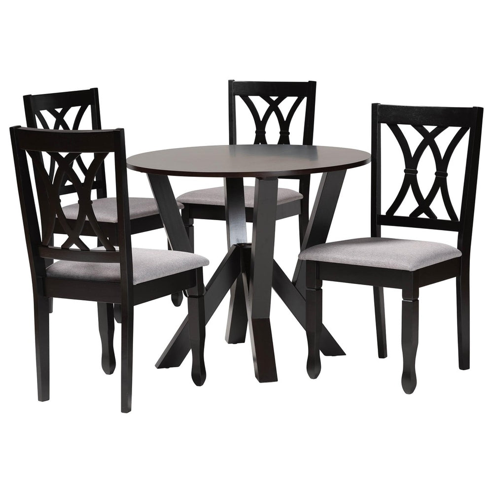 Baxton Studio Baxton Studio Irene 5-Piece Modern Dining Set - Grey Upholstered Chairs & Dark Brown Wood Base Maddie-Grey/Dark Brown-5PC Dining Set