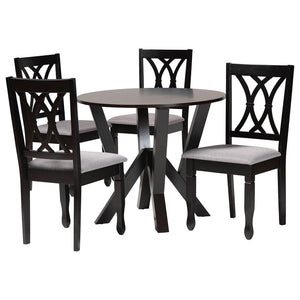 Baxton Studio Baxton Studio Irene 5-Piece Modern Dining Set - Grey Upholstered Chairs & Dark Brown Wood Base Maddie-Grey/Dark Brown-5PC Dining Set