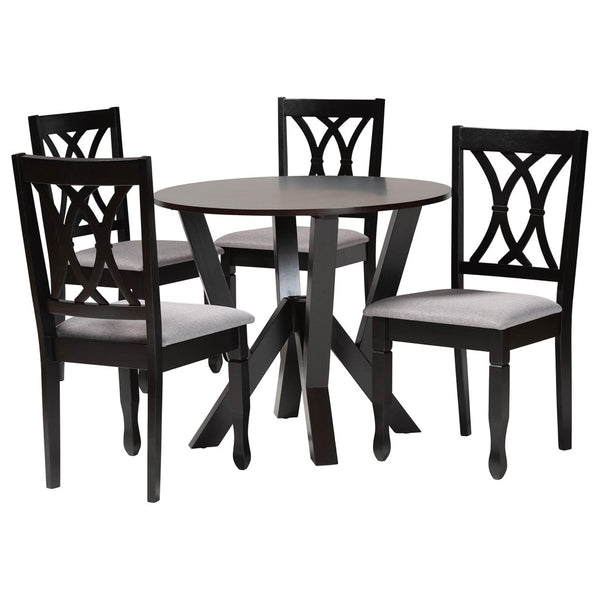 Baxton Studio Baxton Studio Irene 5-Piece Modern Dining Set - Grey Upholstered Chairs & Dark Brown Wood Base Maddie-Grey/Dark Brown-5PC Dining Set