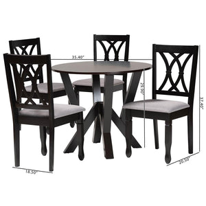 Baxton Studio Baxton Studio Irene 5-Piece Modern Dining Set - Grey Upholstered Chairs & Dark Brown Wood Base Maddie-Grey/Dark Brown-5PC Dining Set