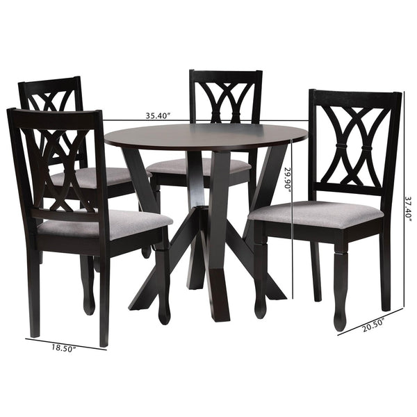 Baxton Studio Baxton Studio Irene 5-Piece Modern Dining Set - Grey Upholstered Chairs & Dark Brown Wood Base Maddie-Grey/Dark Brown-5PC Dining Set