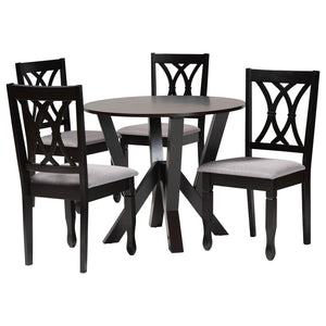 Baxton Studio Irene Modern Grey Fabric and Dark Brown Finished Wood 5-Piece Dining Set