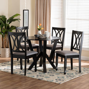 Baxton Studio Baxton Studio Irene 5-Piece Modern Dining Set - Grey Upholstered Chairs & Dark Brown Wood Base Maddie-Grey/Dark Brown-5PC Dining Set