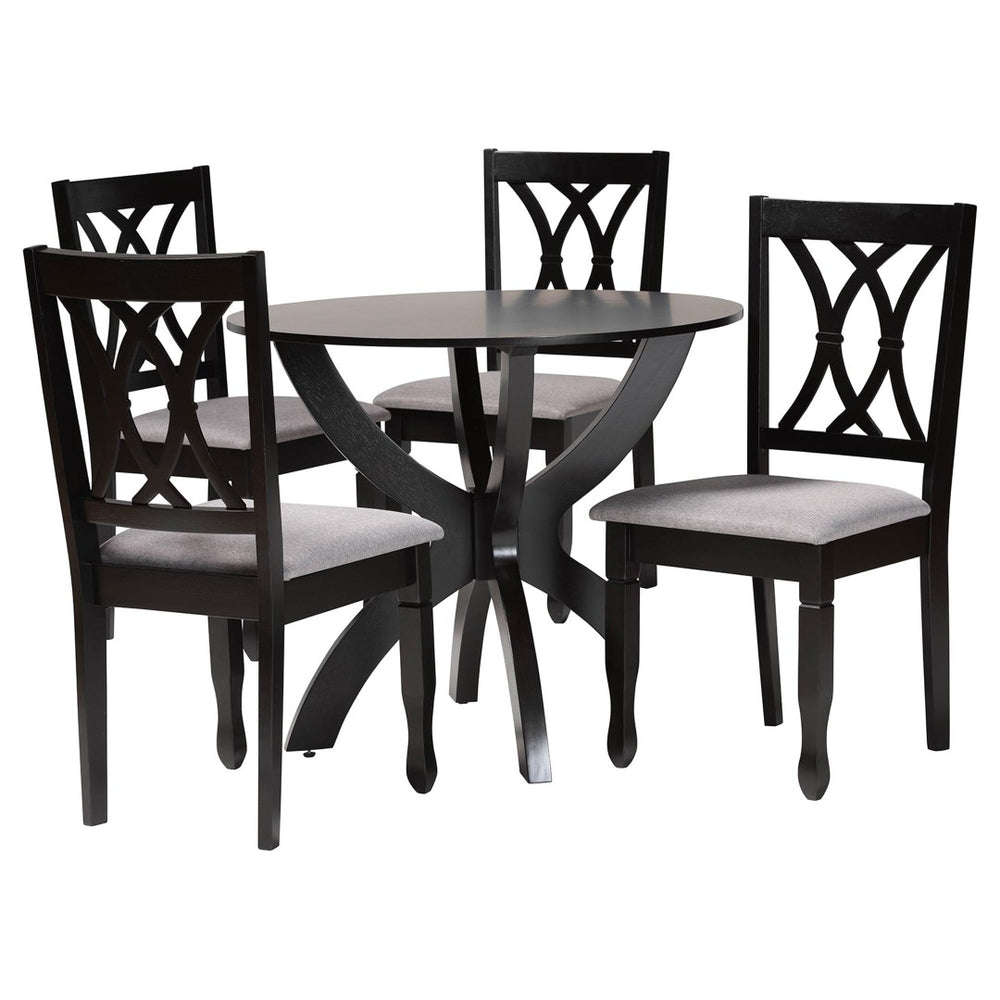 Baxton Studio Baxton Modern 5-Piece Dining Set - Grey Fabric Chairs & Dark Brown Wood Table for Stylish Comfort Mirela-Grey/Dark Brown-5PC Dining Set