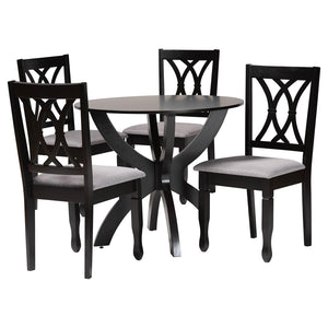Baxton Studio Baxton Modern 5-Piece Dining Set - Grey Fabric Chairs & Dark Brown Wood Table for Stylish Comfort Mirela-Grey/Dark Brown-5PC Dining Set