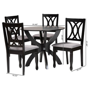 Baxton Studio Baxton Modern 5-Piece Dining Set - Grey Fabric Chairs & Dark Brown Wood Table for Stylish Comfort Mirela-Grey/Dark Brown-5PC Dining Set