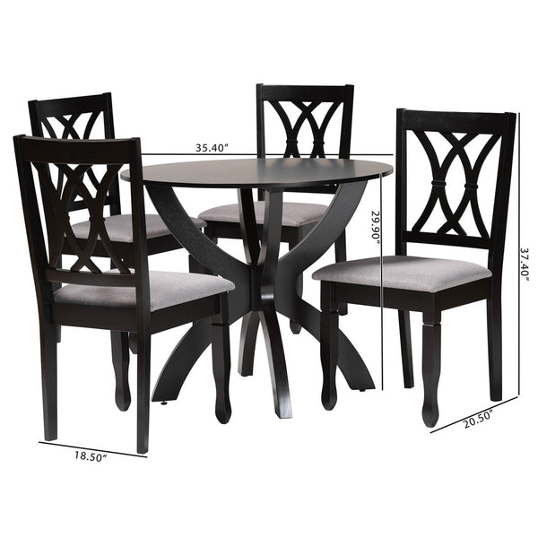 Baxton Studio Baxton Modern 5-Piece Dining Set - Grey Fabric Chairs & Dark Brown Wood Table for Stylish Comfort Mirela-Grey/Dark Brown-5PC Dining Set